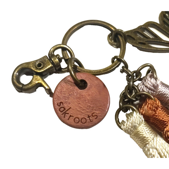 Sakroot Keychain Purse Clip Butterfly Tassels Brown Rust Cream - Picture 5 of 6
